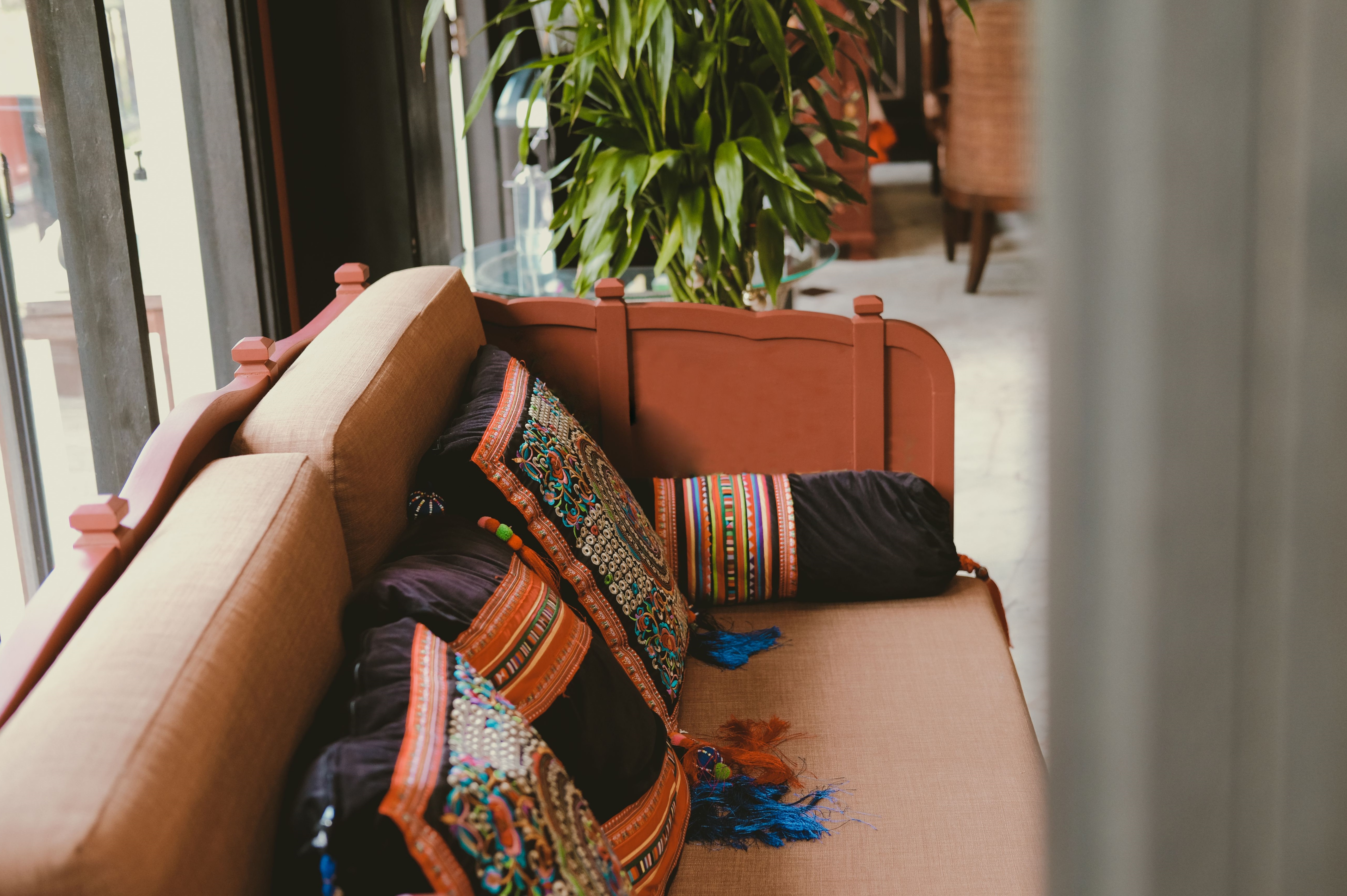 earthy brown bohemian style sofa