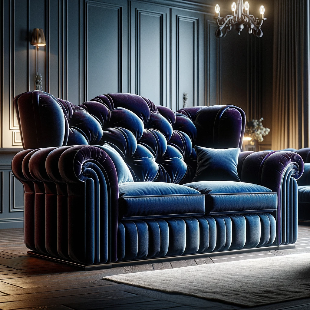 DALL·E 2023-11-29 15.08.06 - A luxurious sofa designed with rich velvet material, featuring adjustable armrests and a high back. The sofa should exude comfort and elegance, with i