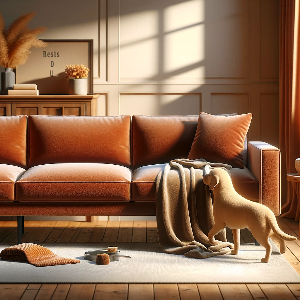 DALL·E 2023-12-20 13.53.22 - A pet-friendly sofa made from microfiber with a warm color tone, such as a rich terracotta or a cozy caramel. The sofa should maintain its soft and co