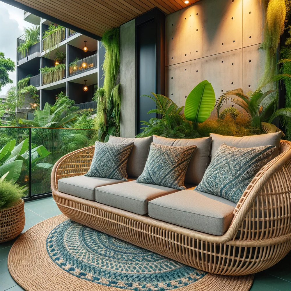 rattan sofa at balcony