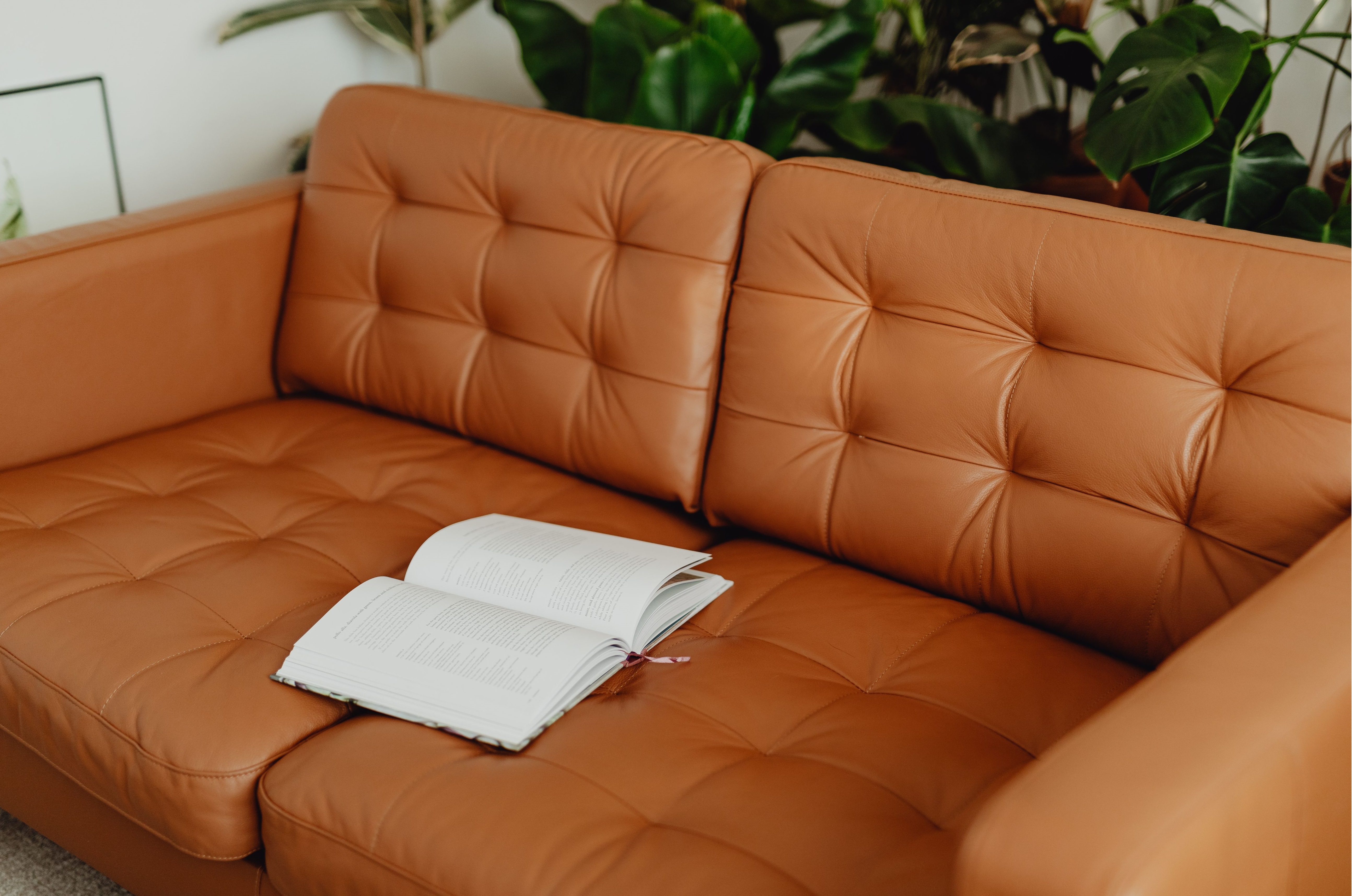 orange chesterfield mid century leather sofa