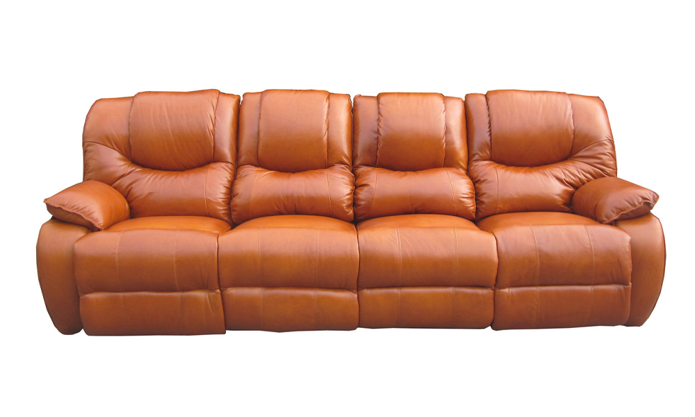 Warm brown leather 4-seater recliner sofa