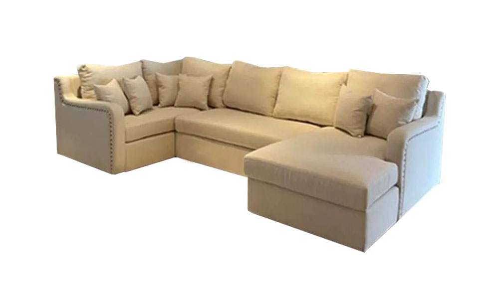 Tekkashop AGSF6857 Mona U Shaped Velvet Fabric Cushion Lounge Sofa with Pillows Backrest