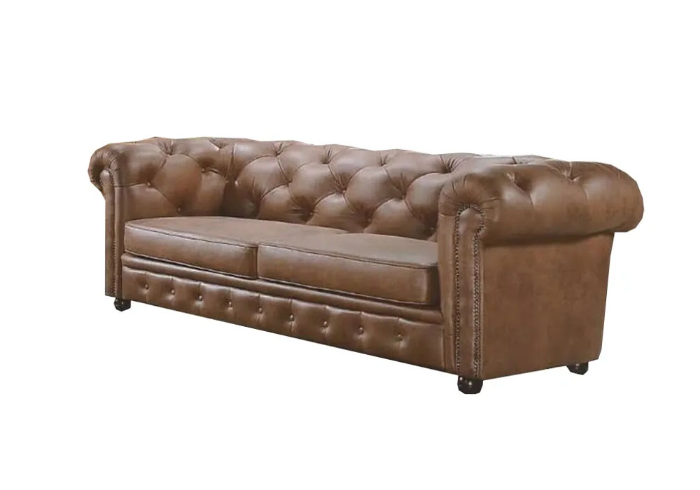 Tekkashop FDSF3957BR Premium Classic Retro Style Button Tufted PU Leather 3-Seater Chesterfield Sofa - Brown