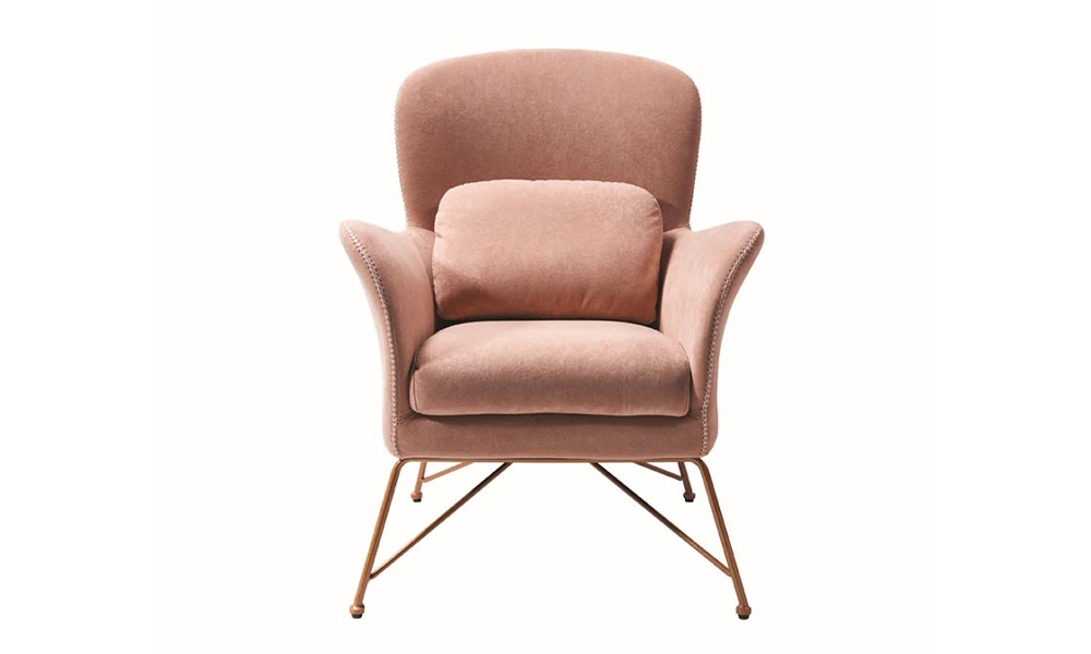 Tekkashop FDSF2975FP Modern Style Fabric 1-Seater Sofa with Metal Legs in Flamingo Pink