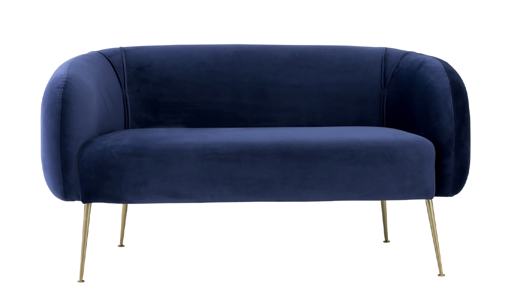 Modern Style Veloutine Fabric Seat and Gold Plated Legs 2 Seater Sofa in Midnight Blue Malaysia