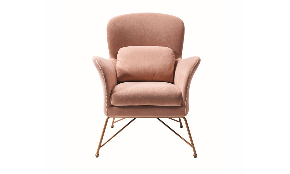 Modern Style Velvet Fabric 1-Seater Sofa with Metal Legs in Flamingo Pink Malaysia