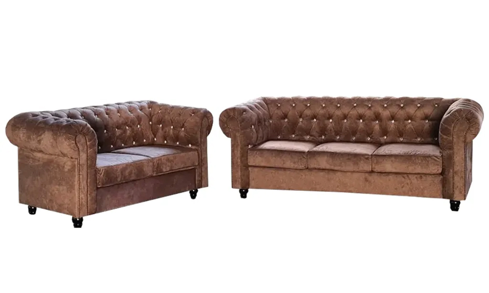 Velvet Fabric Modern Chesterfield Sofa in Brown Malaysia