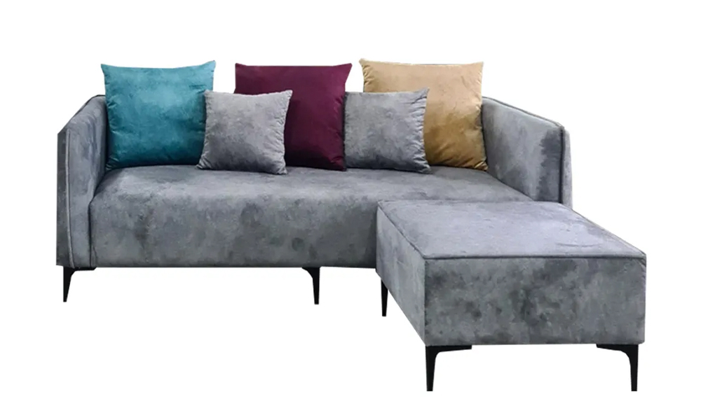 Minimalist L-shape Sofa Velvet Fabric in Light Grey Malaysia