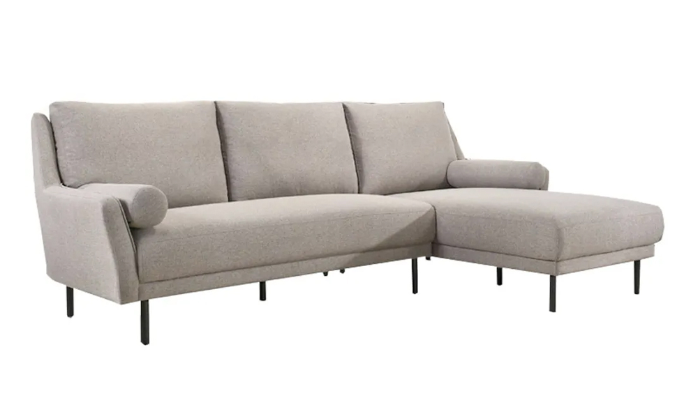 Tekkashop FDSF690BR Ruda Style Grey Fabric L Shaped Sofa with Bolster Armrest and Slim Legs