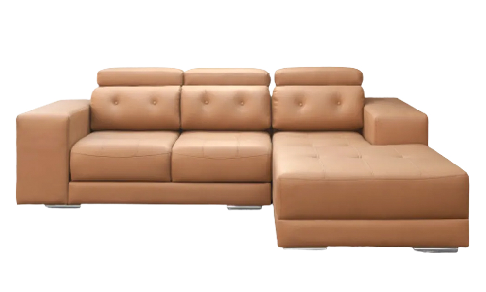Tekkashop FDLS666 Scandinavian Style PU Leather L-Shaped Sofa With Slide-Out Seat Cushion Adjustble Headrest and Chrome Leg