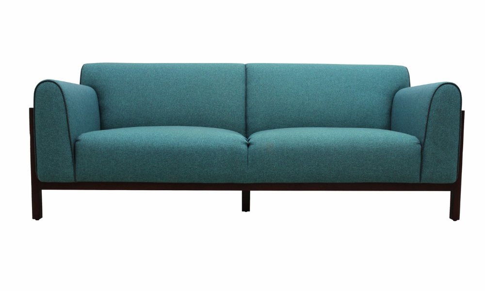 Tekkashop AMSF5024T Mid-Modern Style Fabric Seat and High Density Foam 3 Seater Sofa with Solid Wooden Frame in Turquoise