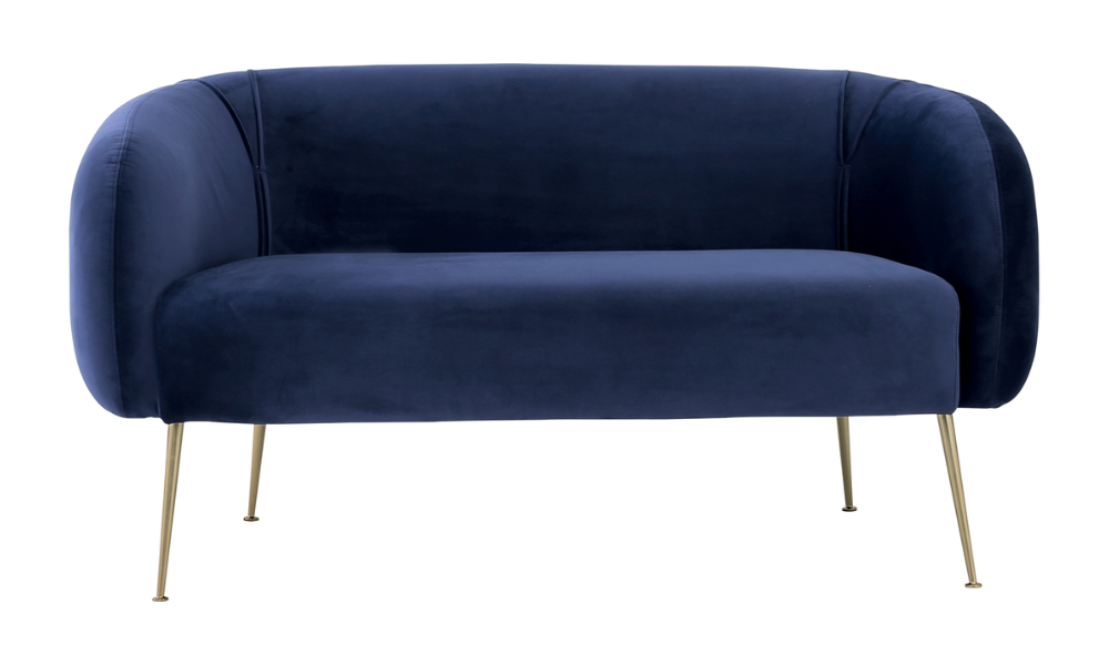 Tekkashop FDSF4984MB Modern Style Veloutine Fabric Seat and Gold Plated Legs 2 Seater Sofa in Midnight BlueTekkashop FDSF4984MB Modern Style Veloutine Fabric Seat and Gold Plated Legs 2 Seater Sofa in Midnight Blue