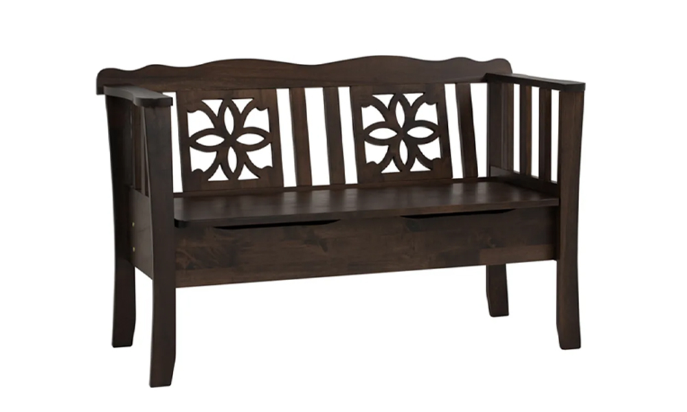 Tekkashop FDSB916DC Traditional Styled Storage Bench With Malaysian Oak Legs Made from Solid Wood In Dark Chestnut