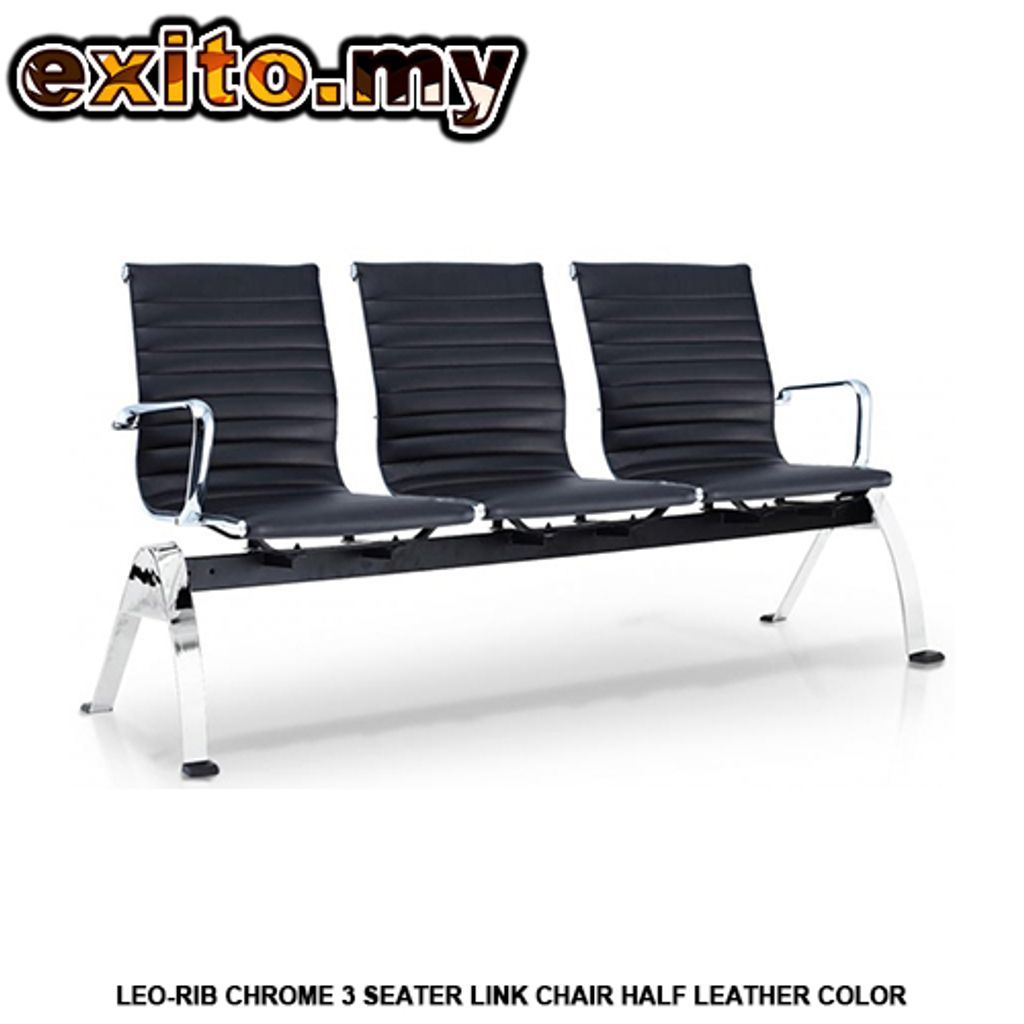 LEO-RIB CHROME 3 SEATER LINK CHAIR HALF LEATHER COLOR