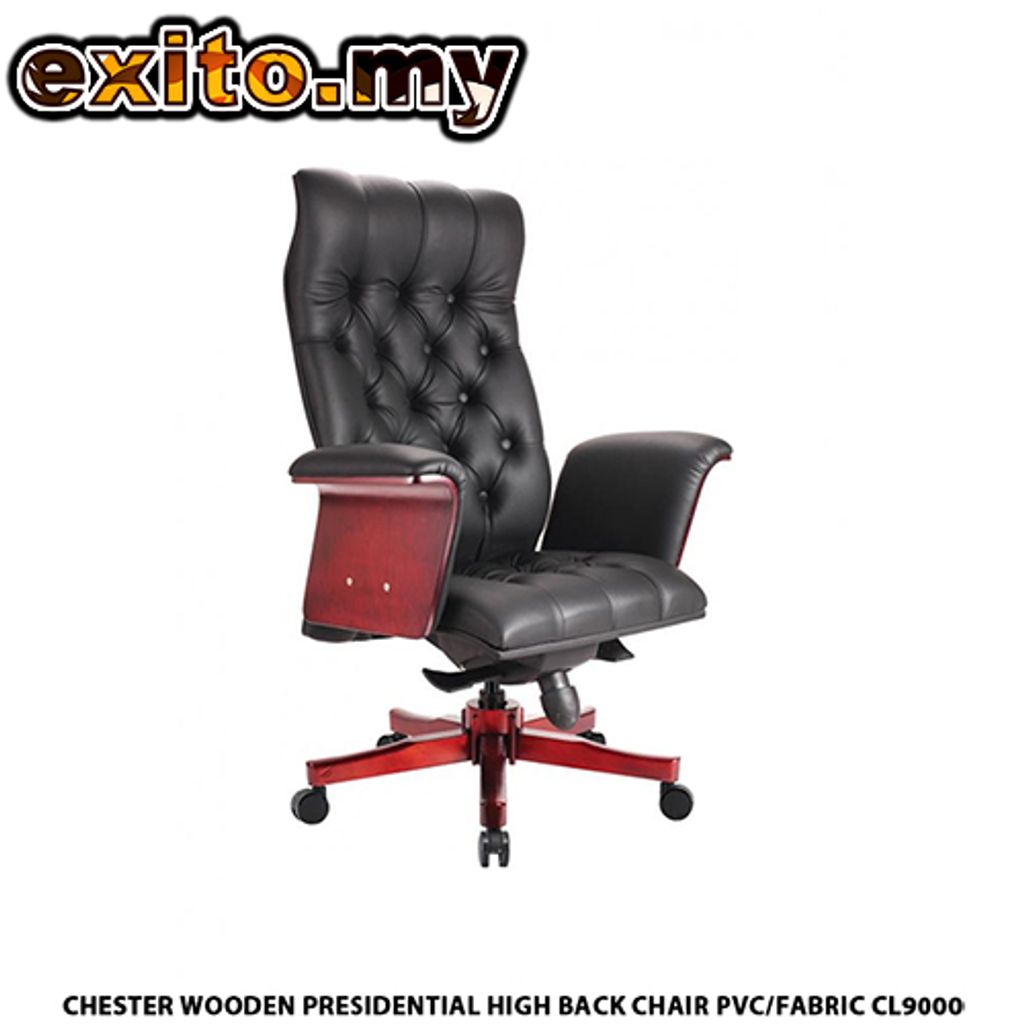 CHESTER WOODEN PRESIDENTIAL HIGH BACK CHAIR PVC FABRIC CL9000