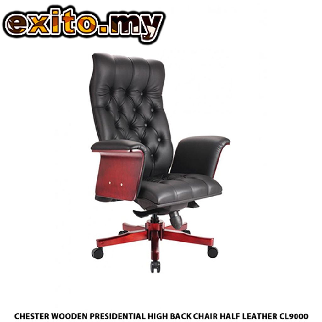 CHESTER WOODEN PRESIDENTIAL HIGH BACK CHAIR HALF LEATHER CL9000