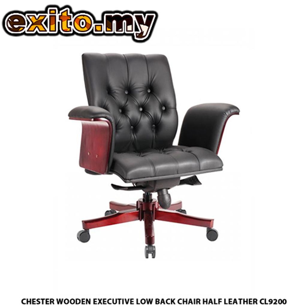 CHESTER WOODEN EXECUTIVE LOW BACK CHAIR HALF LEATHER CL9200