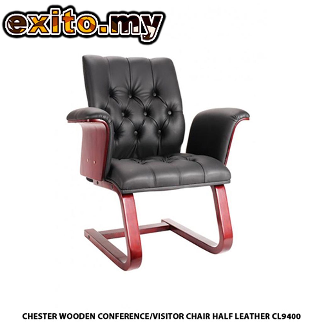 CHESTER WOODEN CONFERENCE-VISITOR CHAIR HALF LEATHER CL9400