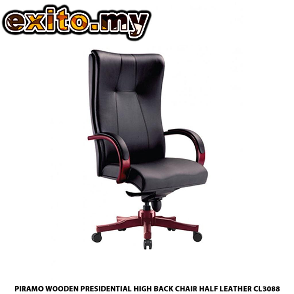 PIRAMO WOODEN PRESIDENTIAL HIGH BACK CHAIR HALF LEATHER CL3088