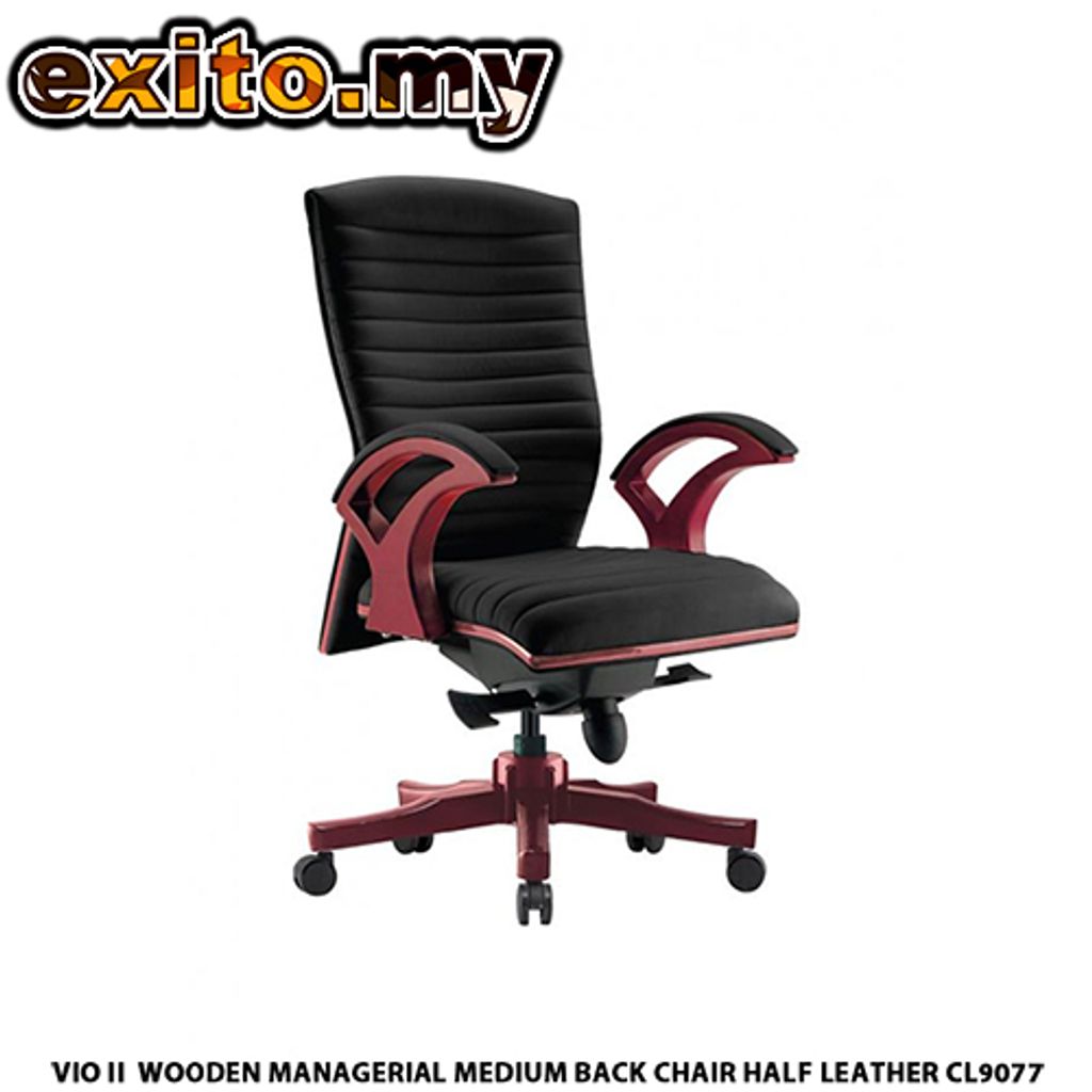 VIO II WOODEN MANAGERIAL MEDIUM BACK CHAIR HALF LEATHER CL9077