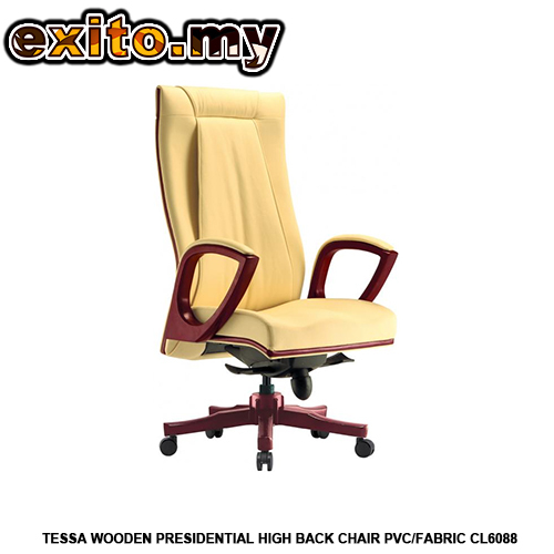 TESSA WOODEN PRESIDENTIAL HIGH BACK CHAIR PVC-FABRIC CL6088