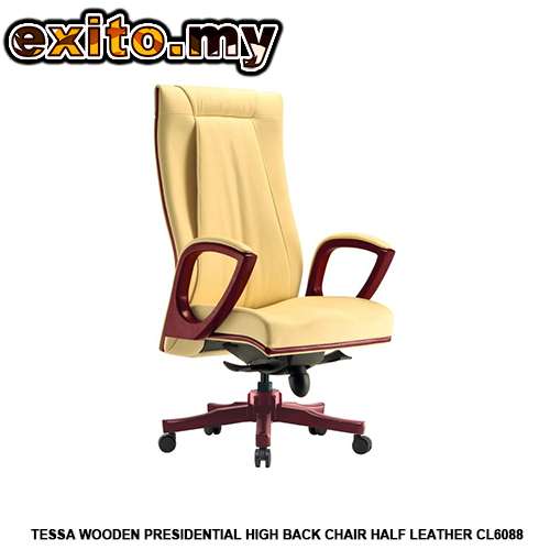 TESSA WOODEN PRESIDENTIAL HIGH BACK CHAIR HALF LEATHER CL6088