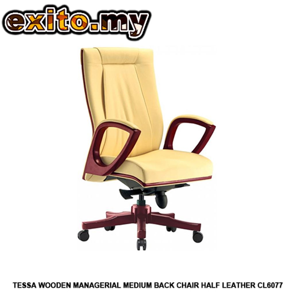TESSA WOODEN MANAGERIAL MEDIUM BACK CHAIR HALF LEATHER CL6077