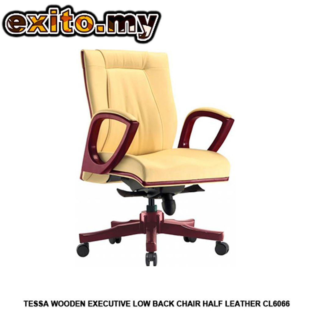 TESSA WOODEN EXECUTIVE LOW BACK CHAIR HALF LEATHER CL6066