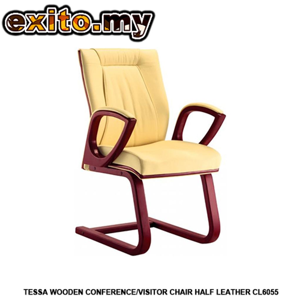 TESSA WOODEN CONFERENCE-VISITOR CHAIR HALF LEATHER CL6055