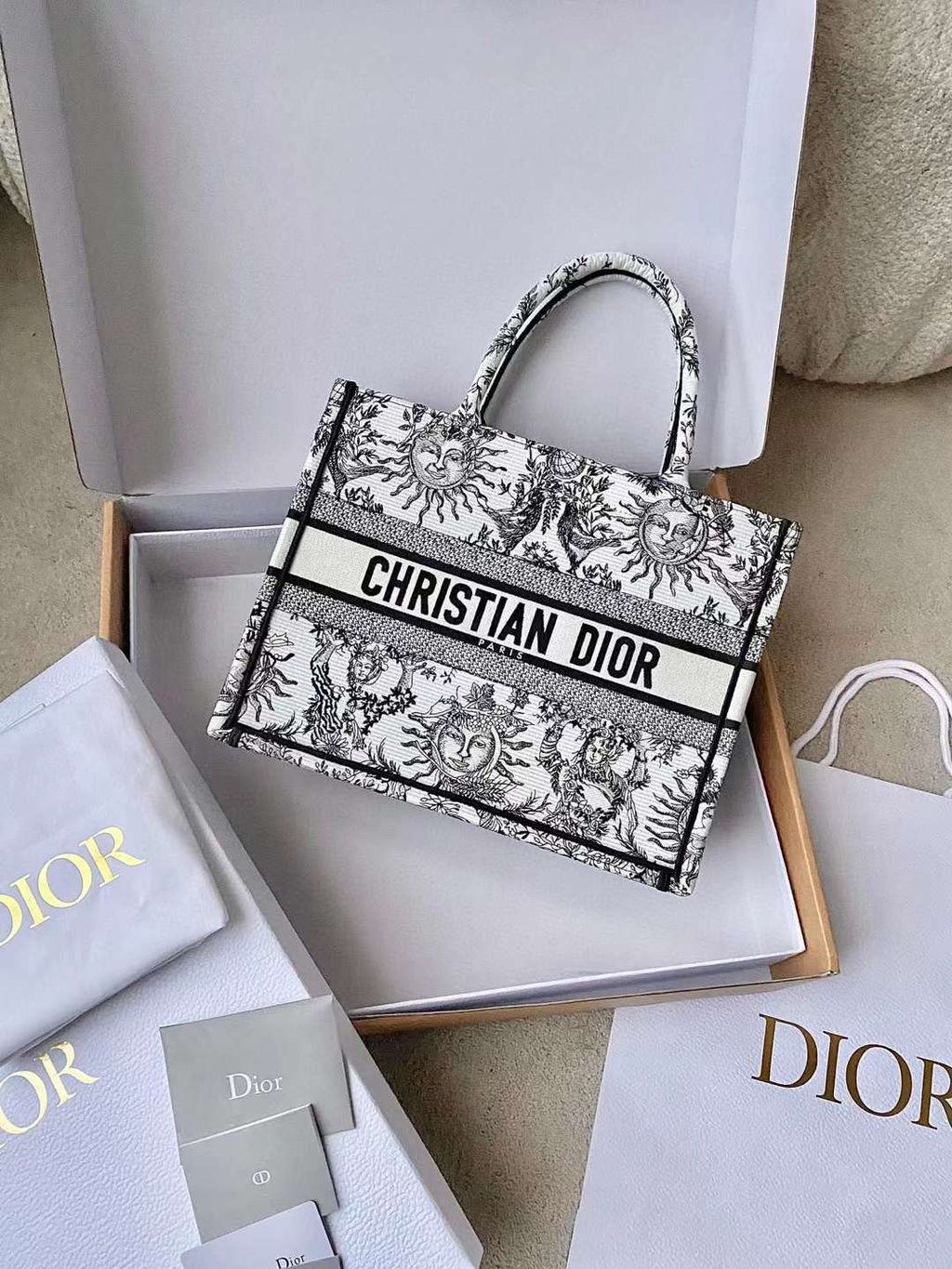 DIOR BOOK TOTE 太陽神茹伊輕便袋 黑白色 中號 