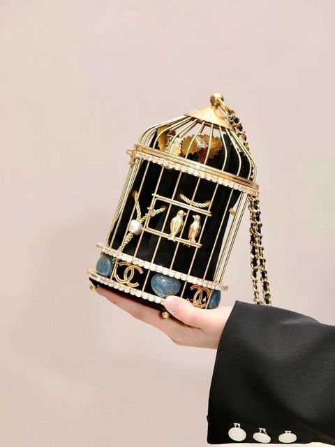 CHANEL 走秀款 金屬鳥籠晚宴包 黑色 