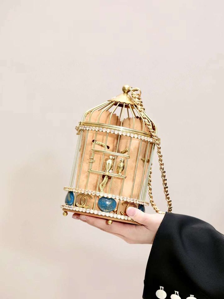 CHANEL 走秀款 金屬鳥籠鏈條包 金色 