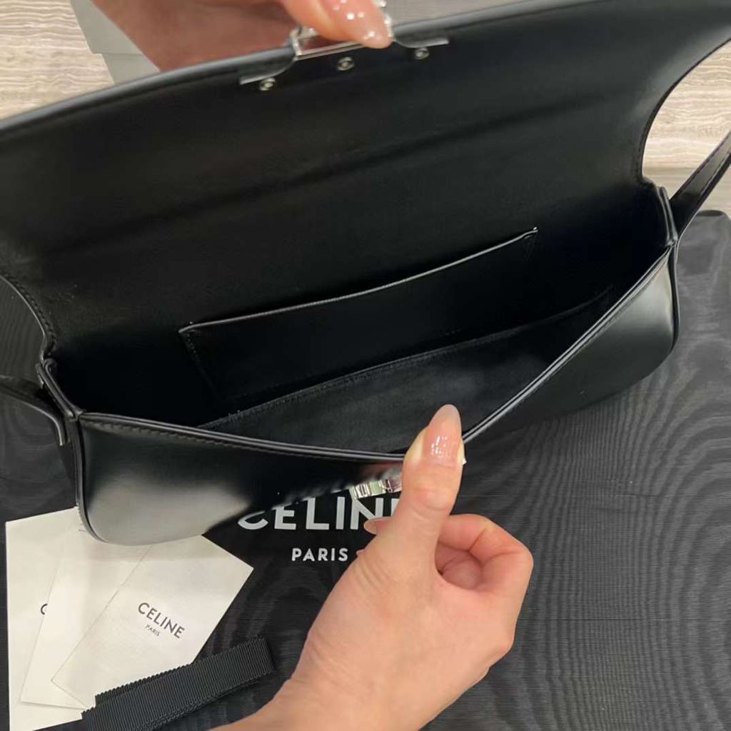 CELINE LOLA 黑銀牛皮革手袋 中號 3