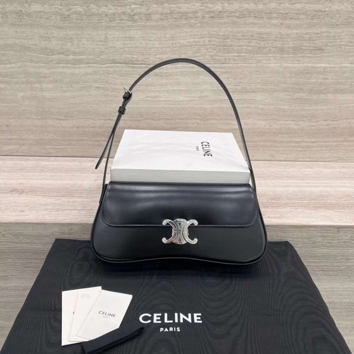 CELINE LOLA 黑銀牛皮革手袋 中號 