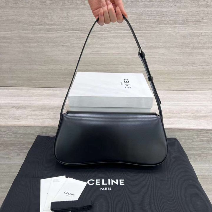 CELINE LOLA 黑銀牛皮革手袋 中號 2