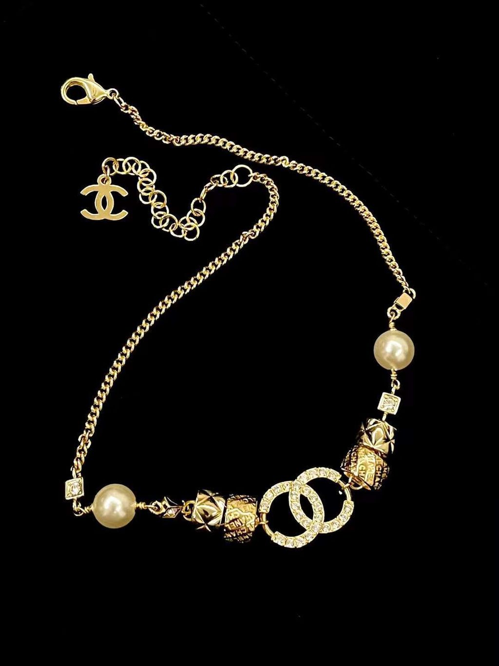 CHANEl 24P 雙C串金屬珍珠頸鏈:項鍊122