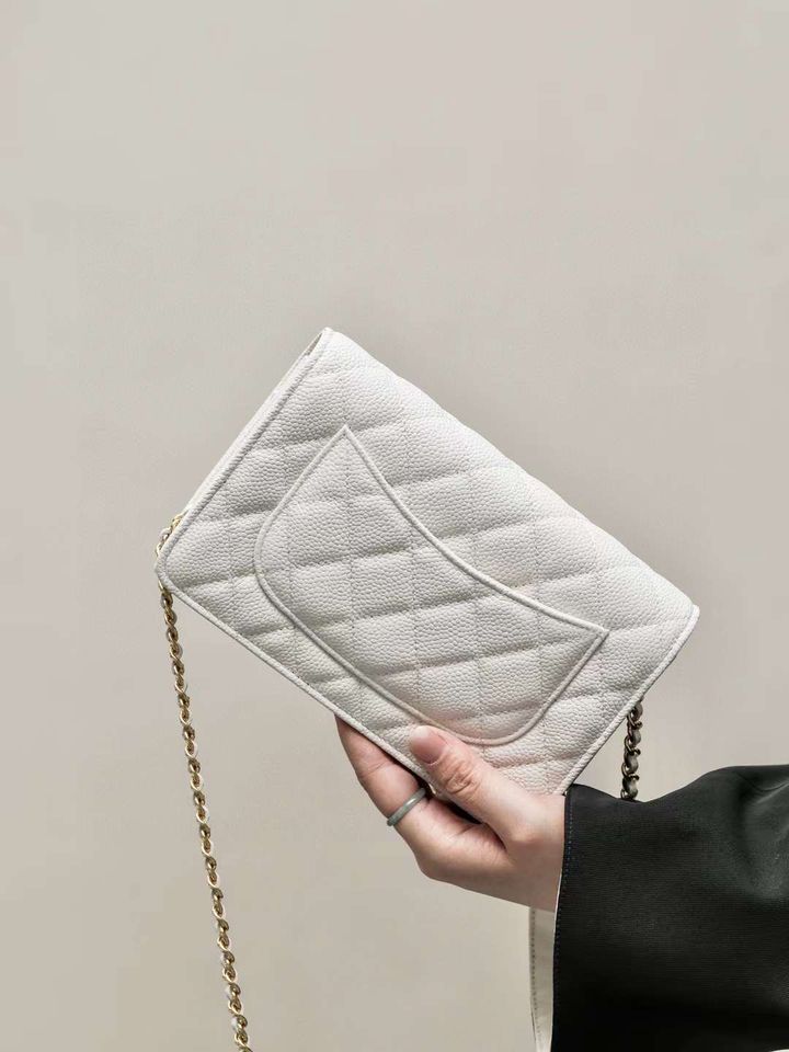 CHANEL WOC 限量色奶昔白色磁吸金釦鏈條側背包 1