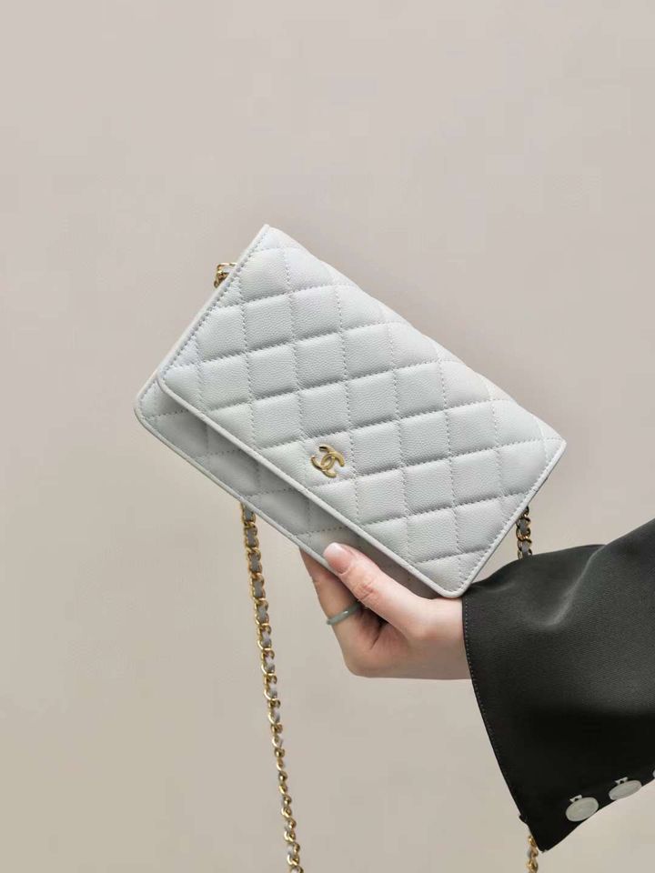 CHANEL WOC 限量色灰色磁吸金釦鏈條側背包 