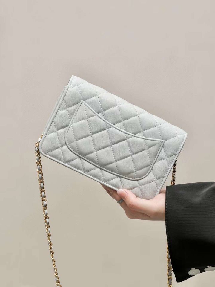CHANEL WOC 限量色灰色磁吸金釦鏈條側背包 1