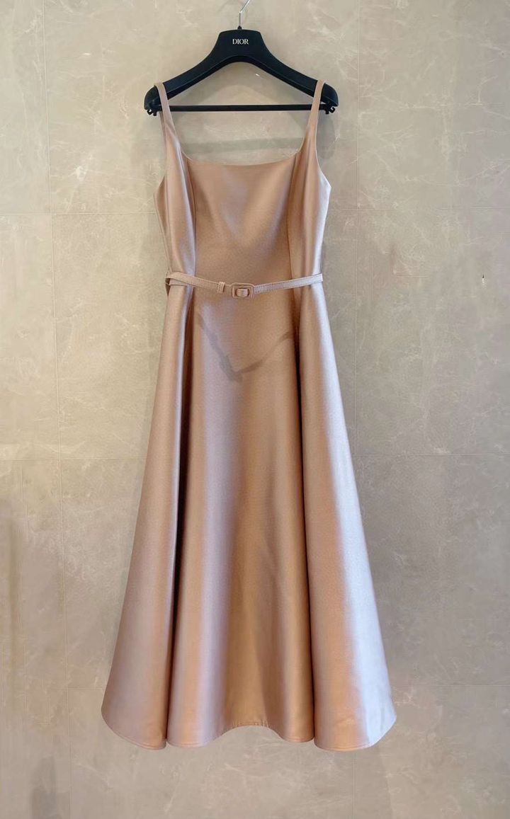 DIOR 赫本腰帶細肩真絲連身裙 