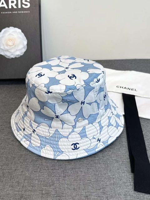 CHANEL 花朵牛仔藍雙面漁夫帽1