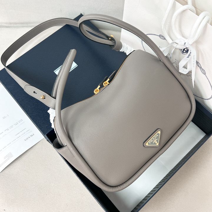 PRADA FLOU 飯盒手提斜背包 泥土灰 10