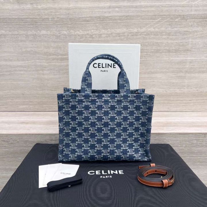 CELINE CABAS THAIS 牛仔老花織物手袋 小號1