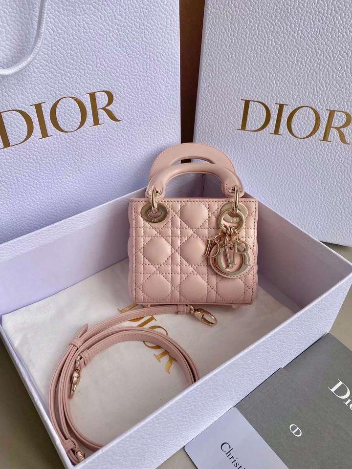 DIOR MICRO LADY 羊皮超迷你黛妃包 胭脂粉 