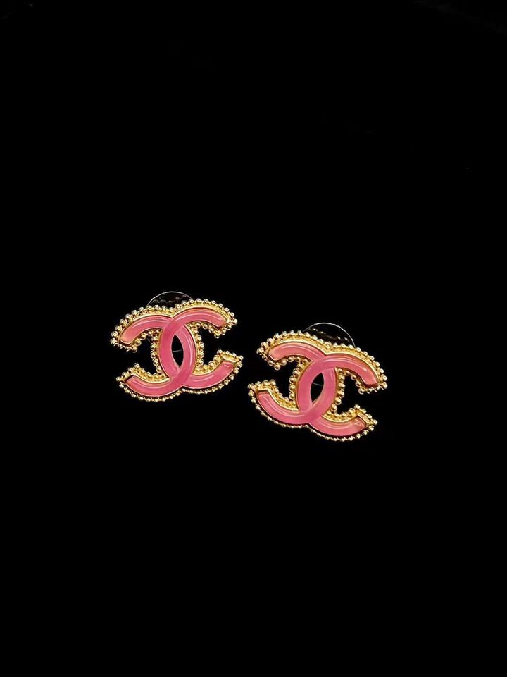 CHANEL 24P 透粉色雙C耳環 