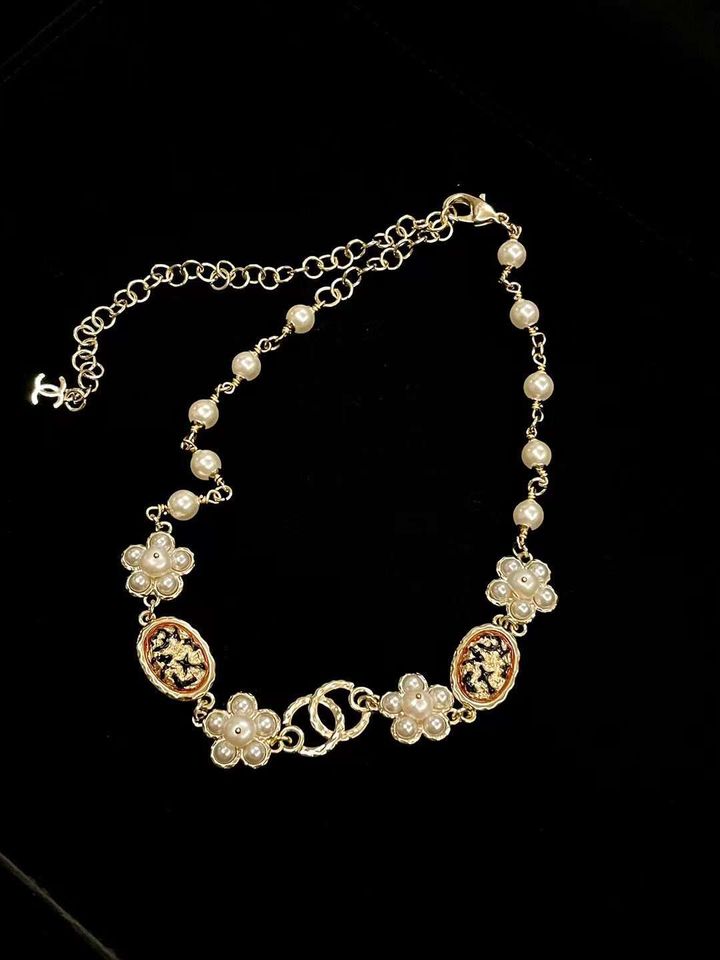 CHANEL 24S 花花珍珠雙C頸鍊項鍊