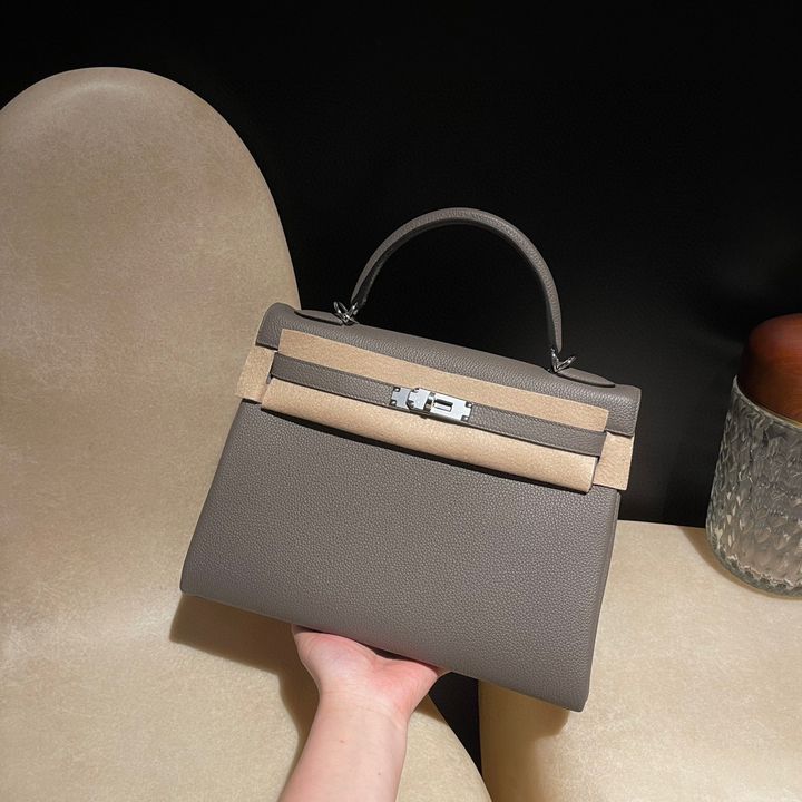 HERMES KELLY TOGO皮 8F錫器灰 銀釦 25:28:32:358