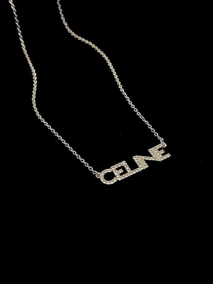 CELINE 字母滿鑽銀色項鍊 1