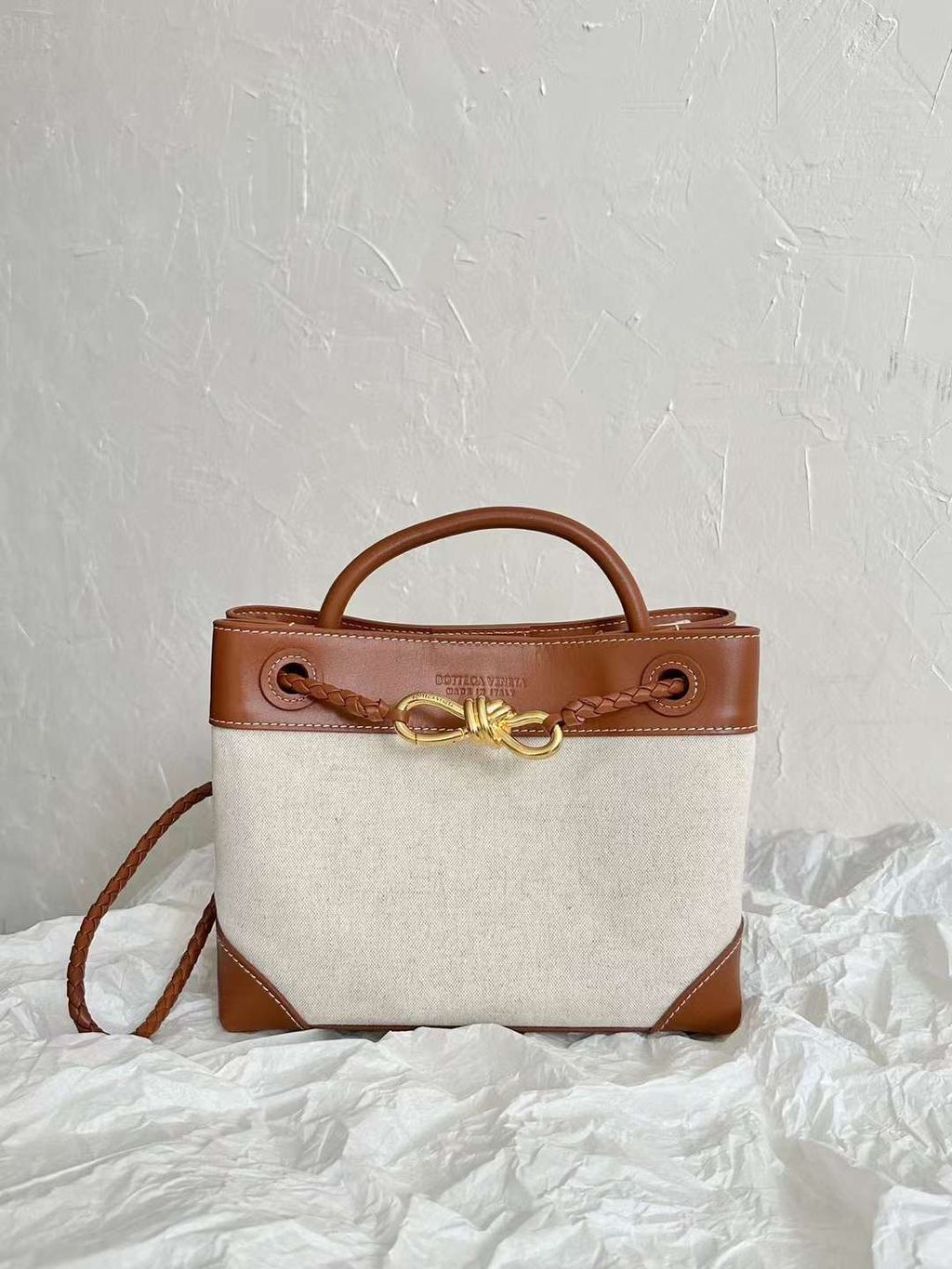 BV ANDIAMO 八字扣公文包 帆布拼牛皮 小號1